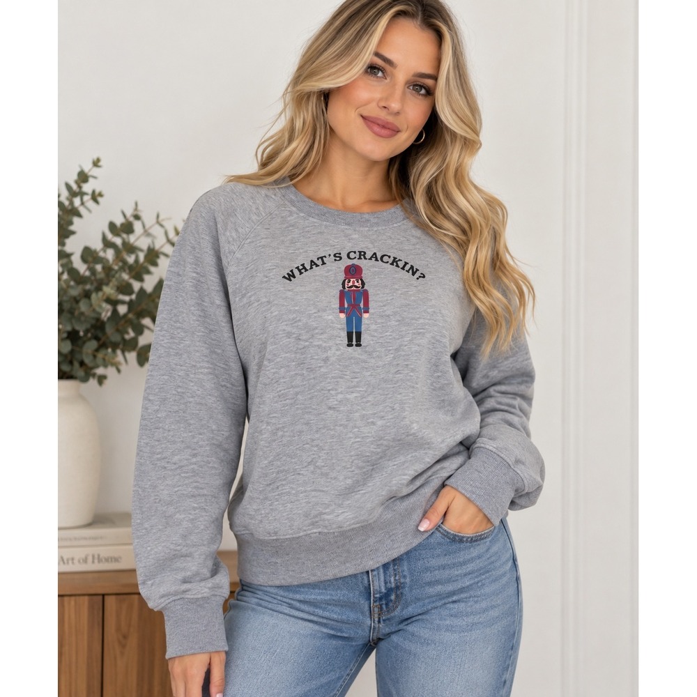 Uncharted Threads What's Crackin' Nutcracker Christmas Sweatshirt Gray size S